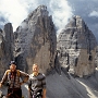 The late, great George Band (left) and the Tre Cime di Lavaredo, from the top of the Paternkofel.